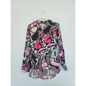Big Dart Women US 6 Blouse Abstract Art To Wear Button Up Bold Geometric Career